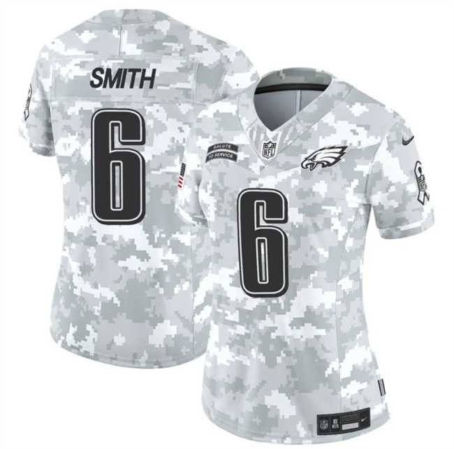 Women%27s Philadelphia Eagles #6 DeVonta Smith 2024 F.U.S.E Arctic Camo Salute To Service Limited Stitched Jersey Dzhi->philadelphia eagles->NFL Jersey